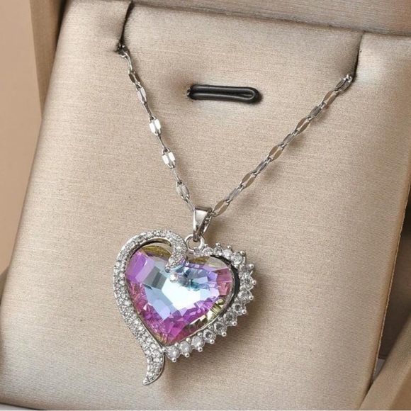 Stainless steel purple and blue heart pendant necklace - Picture 1 of 4